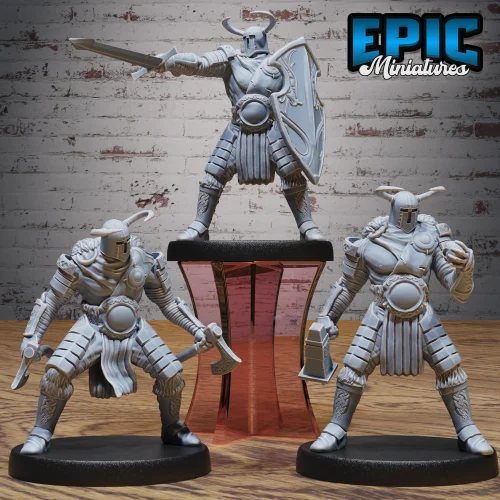 Helmed Barbarian Axe / Helmed Barbarian Hammer / Helmed Barbarian Sword & Shield Set